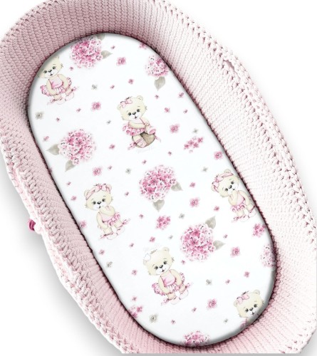 Prześcieradełko bawełna 100_ do wózka, kołyski, kosza Mojżesza BALETNICA RÓŻ-1.jpg