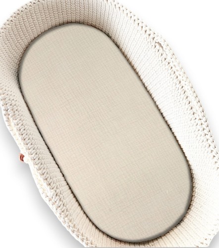 Prześcieradełko muślin bawełniany do wózka, kołyski, kosza Mojżesza CIEPŁY BEŻ 1.jpg