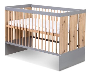 Łóżeczko 120x60 PAULINE z barierką grafit-dąb LittleSky by Klupś