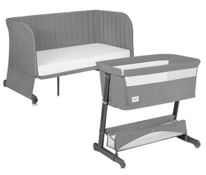 Łóżeczko dostawka Lionelo THOMI PLUS Grey CONCRETE