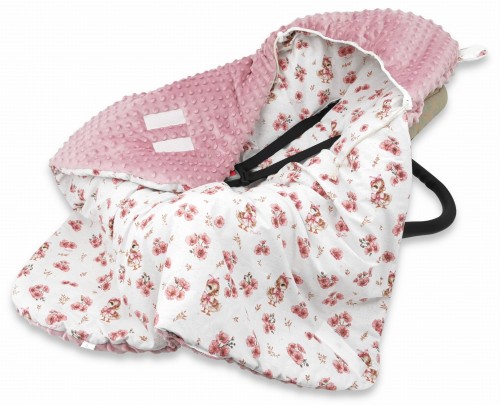 otulak 90x90 z kapturkiem minky+bawełna KACZUSZKI PUDROWY RÓŻ+MALINA.jpg