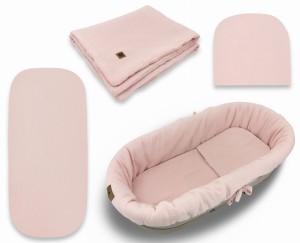 Zestaw muślinowy do gondoli/kosza Mojżesza MimiNu PUDROWY RÓŻ 