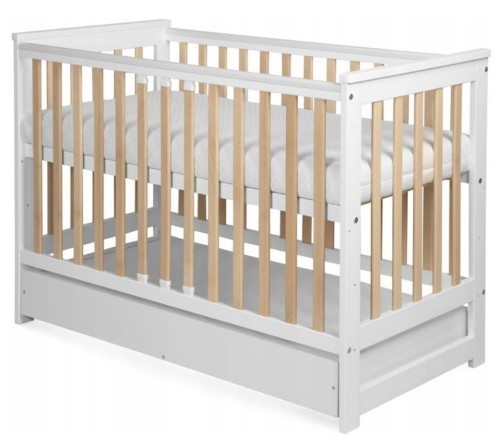 yoonco Łóżeczko dziecięce 120x60 cm IWI białe buk z szufladą i barierką 4.jpg