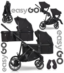 Wózek bliźniaczy 4w1 EasyGo DUOFLEX Ebony Black