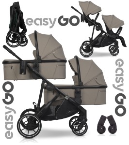 Wózek bliźniaczy 4w1 EasyGo DUOFLEX Savana Beige