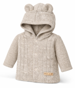 Sweterek włóczkowy z kapturkiem BEIGE 80 cm