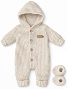 Kombinezon pajac włóczkowy  80/86 cm BEŻ