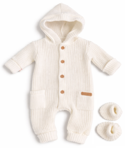 Kombinezon pajac włóczkowy  50 cm ECRU z kieszonkami