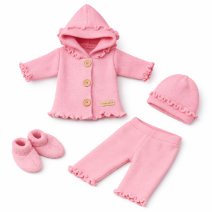 Komplet włóczkowy dziewczęcy 74 cm DUSTY PINK