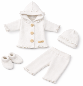Komplet włóczkowy dziewczęcy 68 cm WHITE