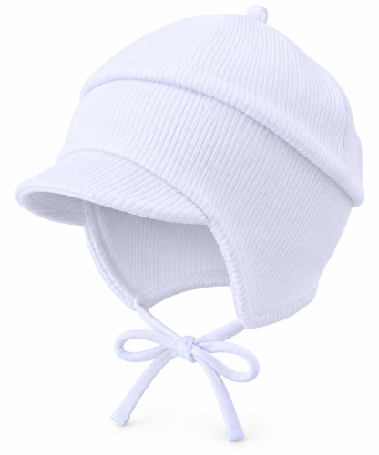 czapka chłopięca NUS biała z daszkiem prążek 8.png