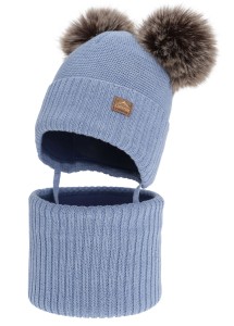 Komplet merino czapka i komin 48-50 blue PALINO