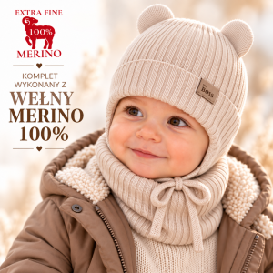 Komplet merino czapka i komin 48-50 beż FLURIX